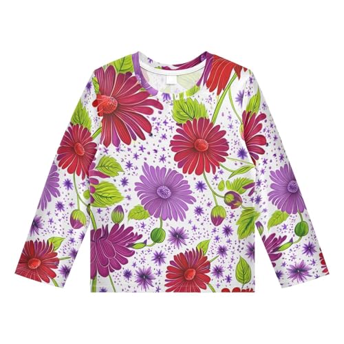 Purple Blossom Leaves Floral White Boy's Rash Guard Swim Shirt Long Sleeve Sun Shirt for Kids Toddler UPF50+ 4T