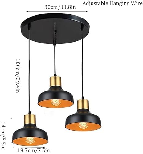 Miniatura 7 de Lámpara colgante integrada industrial retro de 3 cabezales, decoración de interiores antigua casa de campo ajustable para techo para comedor, sobre