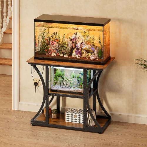 Support d'aquarium avec prises intégrées et étagères 3 niveaux VEDECASA 50 gallons