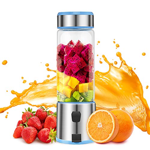 Portable blender glass, USB rechargeable 5200mAh personal blender 15 oz, with 2 bottle caps (with travel) Set 2