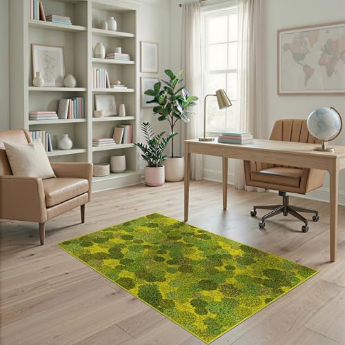 ODIKA 4'x6' Washable Abstract Abstract Accent Rug, Green Non-Shedding Small Carpet for Playroom, Bedroom, Reading Nook, Pet Friendly & Non-Slip | Ref:2025228