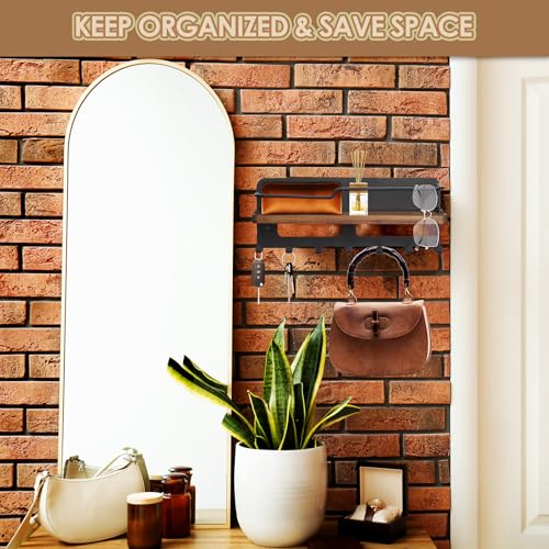 Meilidy Key Holder Wall Mount, Metal And Wood Key Rack With Shelf Key Mail Holder Mail Organizer With 7 Key Hooks For Entryway Hallway Doorway thumb #1