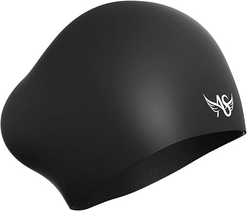 Miniatura 8 de Angel season Gorros de natación para mujer, de silicona, rizado, mediano y largo, diseño ergonómico para adultos, mantiene el cabello seco