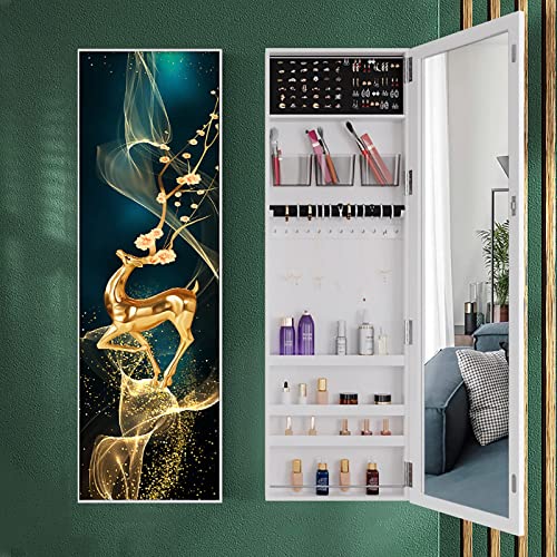 JRZTC Armoire à Bijoux Murale de Luxe légère avec Fentes pour Boucles d'oreilles, Crochets pour Collier, Miroir Pleine Longueur, Installation Facile Cover