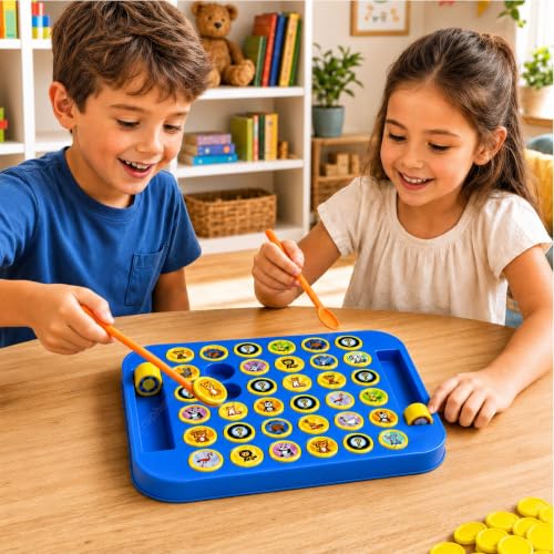 Image of GRAPHENE Multiplayer Animal Memory Flip Chess Board Game Toy for Kids 3-10 Years Boys Girls Montessori Puzzle Brain Teaser Logic Pair Matching Animal Fruit Tokens Preschool Educational Activity Toy