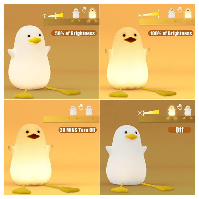 Image of One94Store Rechargeable Silicone Duck Night Lamp - Touch-Control LED Light with Color-Changing Feature, Multicolor Nightlight for Kids' Bedroom Decor, Perfect Baby Gift