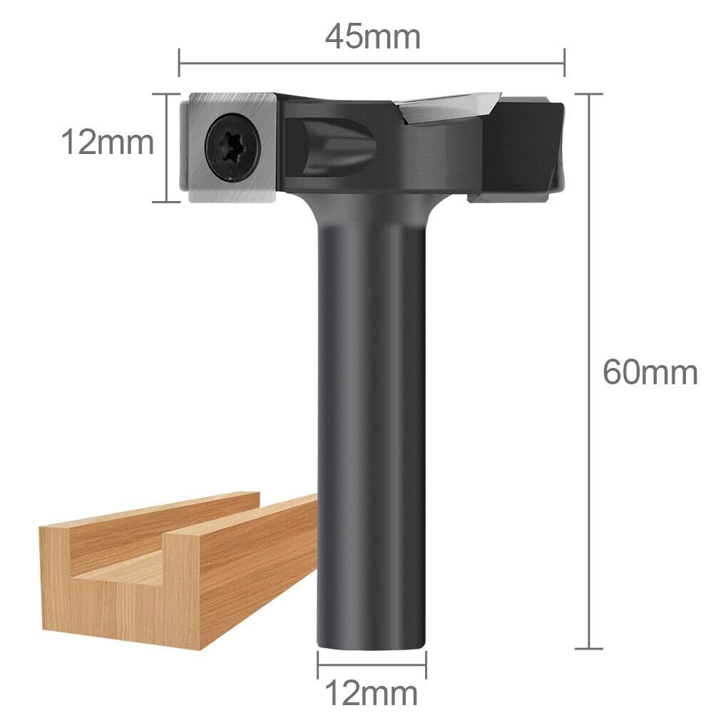 Frez czołowy 12 mm, trzonek 45 mm, 4 zęby, frez do strugania płaskiego frez do drewna z płytkami obrotowymi VHM, RPM16000