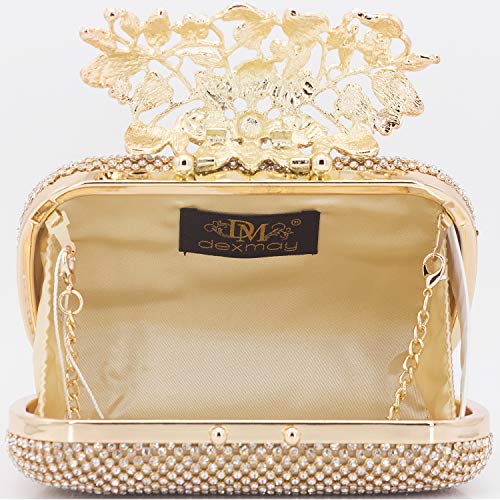 Dexmay Luxury Flower Women Clutch Purse Rhinestone Crystal Evening Bag For Wedding Party Gold #TOP4