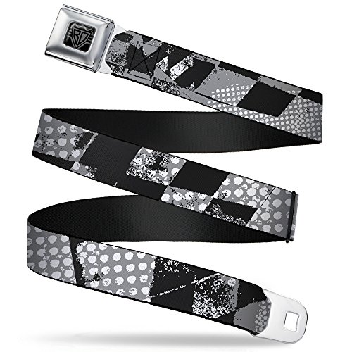 Cinturón de seguridad Buckle-Down infantil regulable de 20-36 pulgadas Grunge Checker b/n