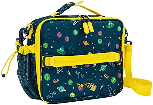 Bentgo® Kids Lunch Bag - Durable, Double Insulated, Water-Resistant Fabric, Interior & Exterior Zippered Pockets, Water Bottle Holder - Ideal for Children 3+ (Space)