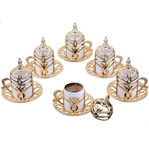 Crazy Deals Premium Porcelain Turkish Coffee Cups Set of 6 and Saucers - 3.5 oz. - Gold Espresso Serving Cup Set, Greek Coffee, Demitasse Coffee Cup For Women Men, Adults New Home Wedding Housewarming (Gold) Crazy Deals Premium Porcelain Turkish Coffee Cups Set of 6 and Saucers - 3.5 oz. - Gold Espresso Serving Cup Set, Greek Coffee, Demitasse Coffee Cup For Women Men, Adults New Home Wedding Housewarming (Gold)