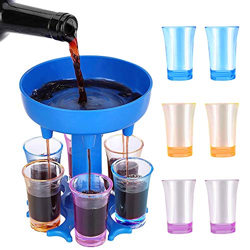 Manfore 6 Schnapsglasspender und Halter, Bar Spenderhalter Cocktail Spender mit 6 Schnapsglas, Elegantes Spender Werkzeug, Tolles Liquor Dispenser Geschenke Trinkspiele für Cocktail Party (Blau) Cover