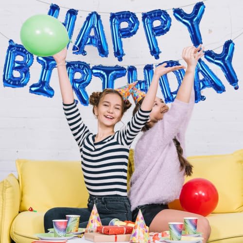 Image of Dark Blue Happy Birthday Banner Balloons 16 Inch Mylar Foil Letters