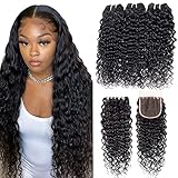 Human Hair Bundles Material: Brazilian Curly Human Hair Bundles with Closure, 100% Unprocessed Human Hair Bundles, Be Cut From young girl donors directly. Hair Quality: Grade 10A, clean, heath, safe, silky, soft, natural, machine double weft, tangle free, no shedding, full, thick.can be bleached, dyed, permed and re-styled