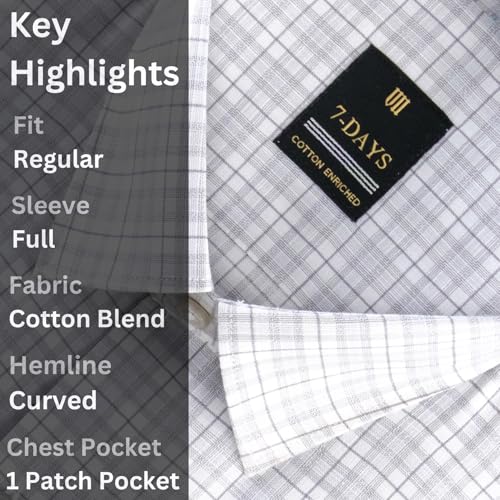 Image of 7-DAYS Men's Premium Checks Formal Shirt - Cotton Rich, Regular Fit, Full Sleeve, with Pocket, Wrinkle Resistant - Stylish Office & Everyday Wear.