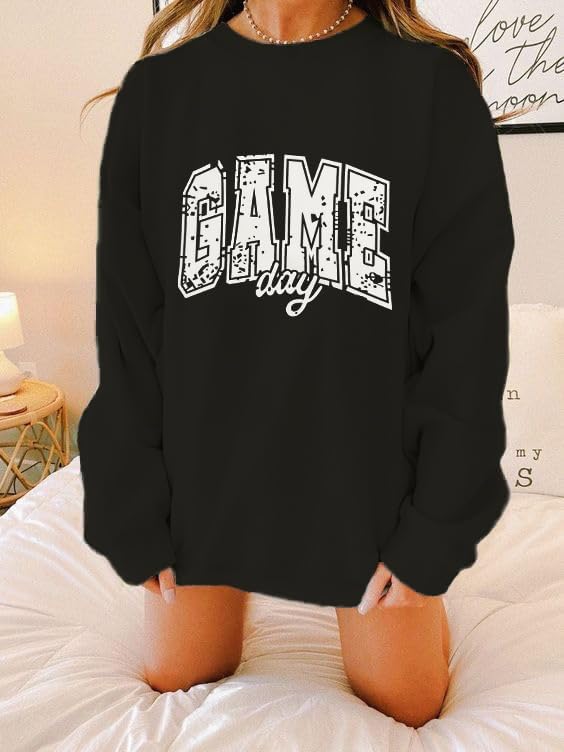Game Day Sweatshirt for Women Oversized Football Sweatshirts Football Mom Crewneck Long Sleeve Pullover Tops - Image 4