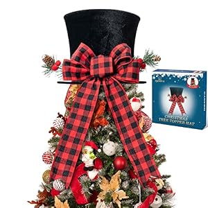 HMASYO Christmas Tree Topper, Large Black Tree Topper with Buffalo Plaid Bow Ribbon Ornament, Rustic Xmas Tree Topper Top Hat for Farmhouse Home Office Holiday Tree Decoration HMASYO Christmas Tree Topper Large Black Tree Topper with Buffalo Plaid Bow Ribbon Ornament Rustic Xmas Tree Topper Top Hat for Farmhouse Home Office Holiday Tree Decoration