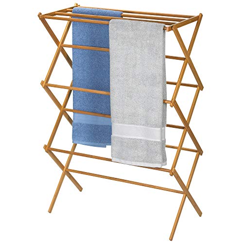 Image of Household Essentials Bamboo Folding Clothes Drying Rack, Upscale Laundry Rack with 11 Dowels, Environmentally Friendly, Stable Frame, Shelf for Drying Flat