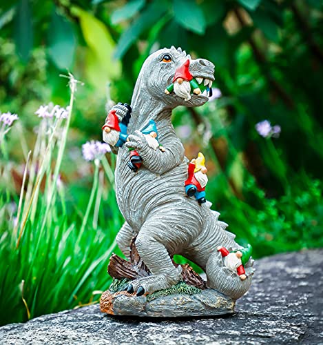 Himaweek Garden Statue Outdoor Decoration, Dinosaur Eating Gnomes Figurines, Indoor Outdoor Décor Garden Art For Patio Lawn Yard, 13.5” X 7.6” Housewarming Garden Gift #TOP7