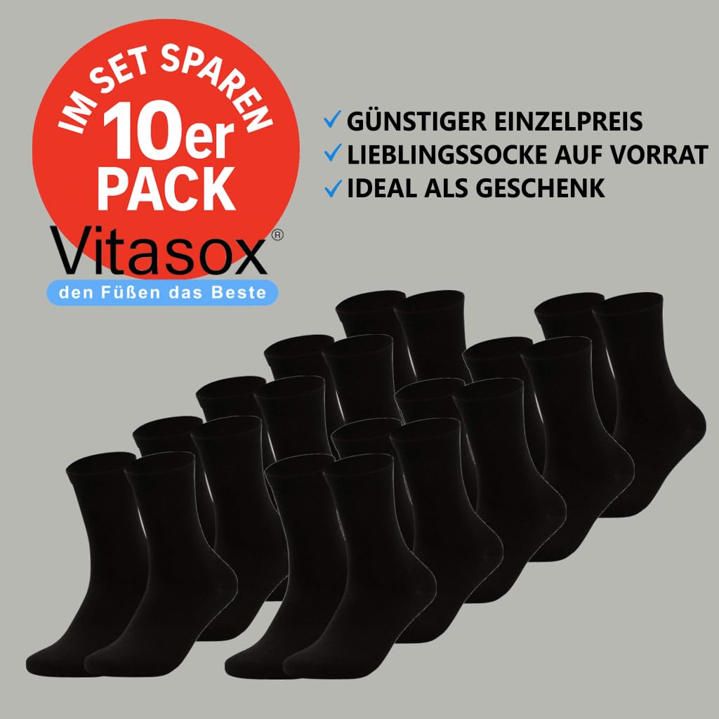 Vitasox Calcetines de caballero extraanchos de algodón, calcetines sanitarios sensibles sin elástico, sin costura, lote de 6 u 8 unidades