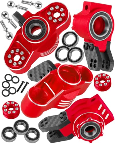hopsupRC Upgrades for 1/8 Kraton/Outcast/Notorious 6S BLX,1/7 Big Rock 6S BLX,Aluminum Front Steering Block Knuckles & C-Hubs Caster Blocks & Rear Hubs Hops Up,Replaces #AR330505#AR330404,Red