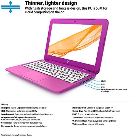 HP Stream 11.6-Inch Laptop Intel Celeron, 2 GB, 32 GB SSD, Orchid Magenta Includes Office 365 Personal for One Year (Discontinued)
