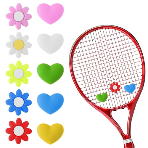 YBEATY 10 Pcs Tennis Vibration Dampener Tennis Racket Shock Absorbers Heart Flower Shaped Silicone