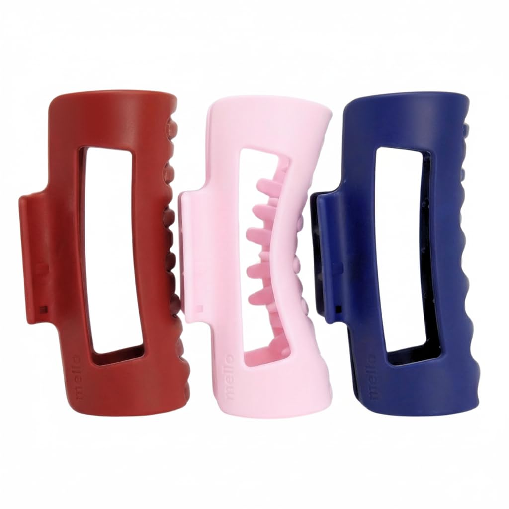 The Original Mello Hair Claw Clip Squishy Claw Clip Made in Korea Patent Pending 30021976 (Pink, Red, Blue, 3 Pack Medium)