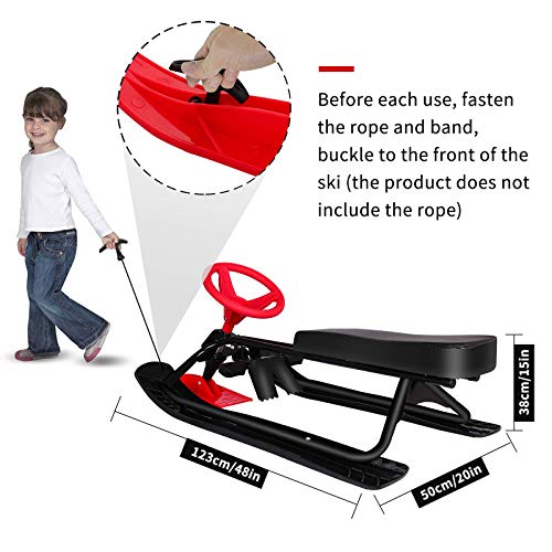 Snow Racer Sled with Steering Wheel and Twin Brakes, Ski Sled Snowboard for Kids Teens and Adults Winter Sport Ski Sled Slider Board for Downhill and Uphill (Snow Sled)