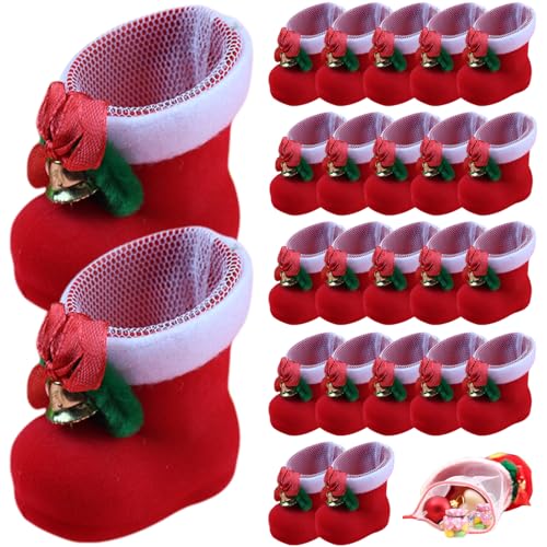 Sacs à bonbons de Noël : lot de 24 mini bottes rouges en peluche pour vos cadeaux de fête