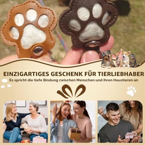 Bafiwu Schlüsselanhänger Leder für Tierhaare Erinnerung, 3 Stück Schlüsselring mit Pfote Design, Erinnerung Hund Geschenk für Hundebesitzer Andenken An Verstorbene Katze für Katzenliebhaber