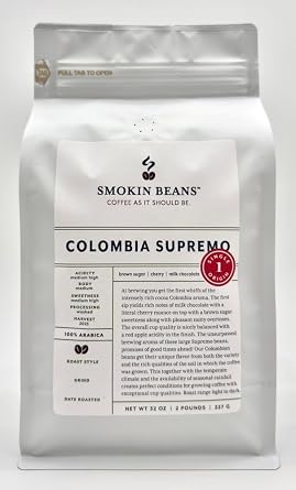 Smokin Beans 2-Pound Colombia Supremo Freshly Roasted Coffee, Washed Processing, Full City Roast, Premium Whole Bean Specialty Coffee