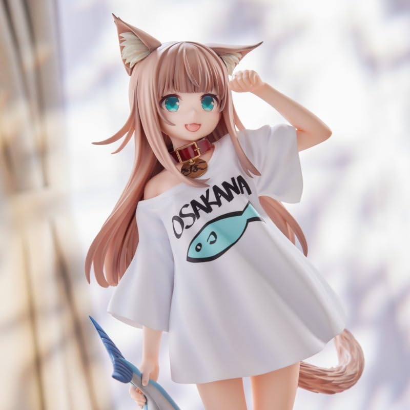 Image of My Cat is a Kawaii Girl Kinako with Big Blue Fish Action Figure | 19cm Kawaii Girl Kinako Figure for Desk and Table, Room Decor | Gift for Kids, Family & Friends
