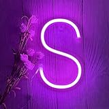 Lila LED Neon Zeichen,USB/Batterieoptionen -Personalisiertes Alphabet Für Hochzeitsdekoration TikTok Videoshop Zeigt Die Ästhetik Des Schlafzimmers und Die Nachtfotografie (Buchstabe S)