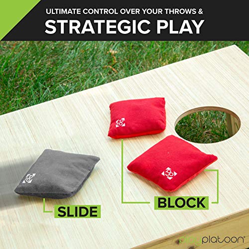 Professional Cornhole Bags - Set Of 8 Regulation All Weather Two Sided Improved Bean Bags For Pro Corn Hole Game - 4 Red & 4 Gray #TOP2