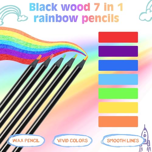 Image of 12PCS Colors Rainbow Pencils,Black Wooden Rainbow Color Pencils, Multicolored Pencils Art Supplies for Adults Drawing Coloring Sketching, Party Favor Bags, Pre-sharpened