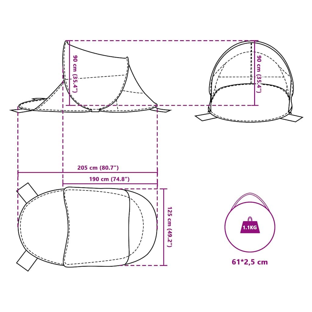 Tenda da spiaggia pop-up, impermeabile, 205 x 125 cm, con borsa per il trasporto e picchetti, leggera tenda da campeggio per esterni, festival, spiaggia e escursioni, resistente al vento e