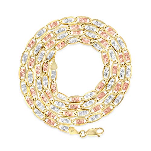 Nuragold 10K Three Tone Yellow Rose White Gold 4Mm Valentin Mariner Link Anchor Chain Bracelet, Womens Mens 7" 7.5" 8" 8.5" 9" - Real Solid Gold Jewelry #TOP2