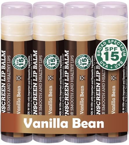 Earth's Daughter SPF Lip Balm 4-Pack - Lip Sunscreen, SPF 15, Organic Ingredients, Vanilla Flavor, Beeswax, Coconut Oil, Vitamin E - Hypoallergenic, Paraben Free, Gluten Free