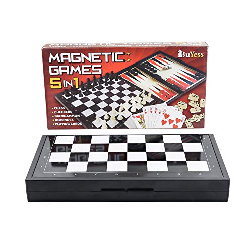 5 in 1 Magnetic Travel Mini Chess Set 9.8 x 9.8 inches Checkers
