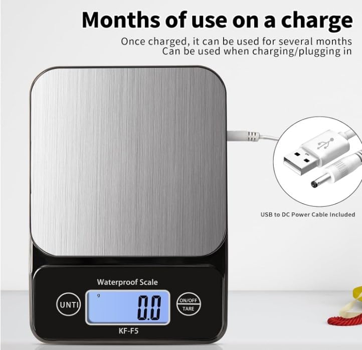 Miniatura 5 de Báscula de alimentos impermeable IPX7, 5 kg11 lb0.5 g de alta precisión digital para cocina, gramos y onzas, onzas y gramos para cocinar y hornear