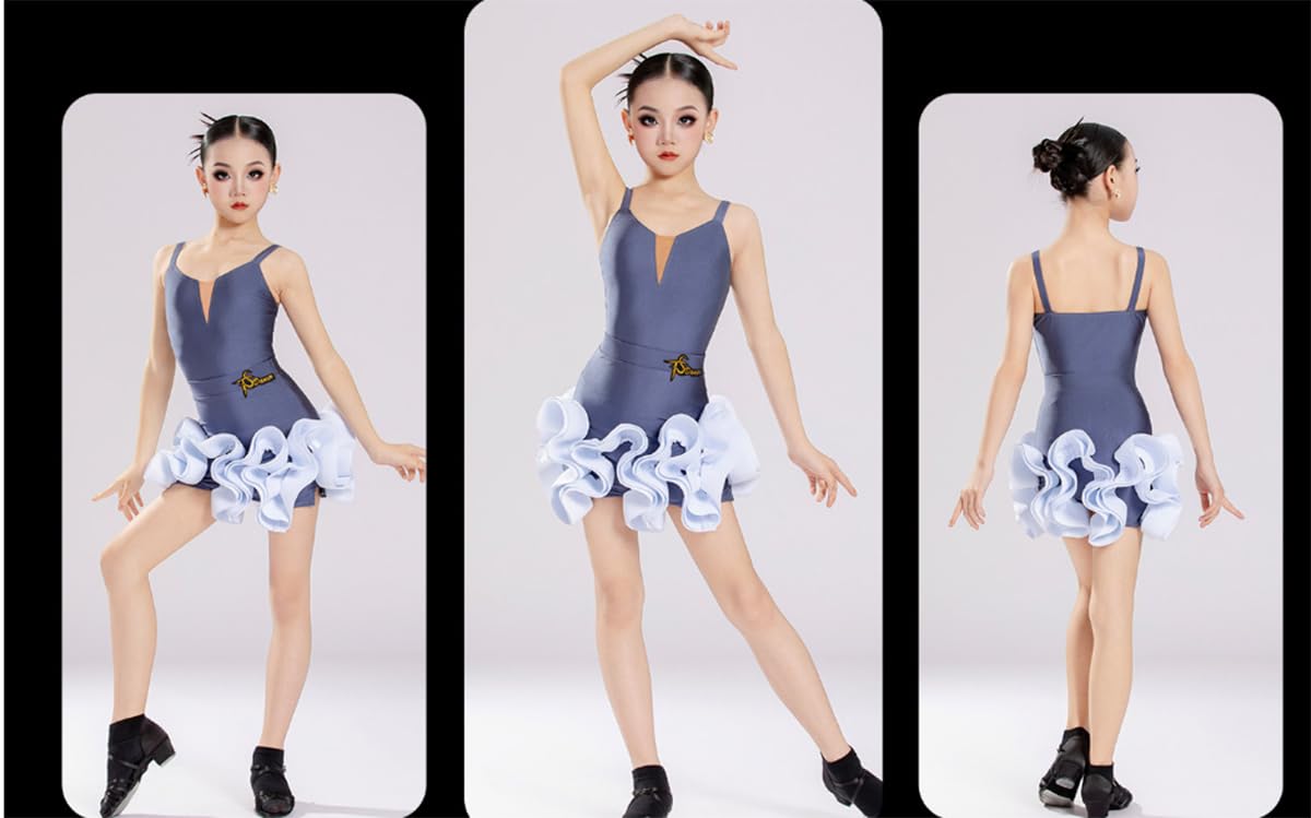 Dziewczęcy Strój Do Tańca Latynoamerykańskiego Dziecięcy Strój Do Tańca Tango Salsy Występów Towarzyskich Strój Do Ćwiczeń Występów(140cm)