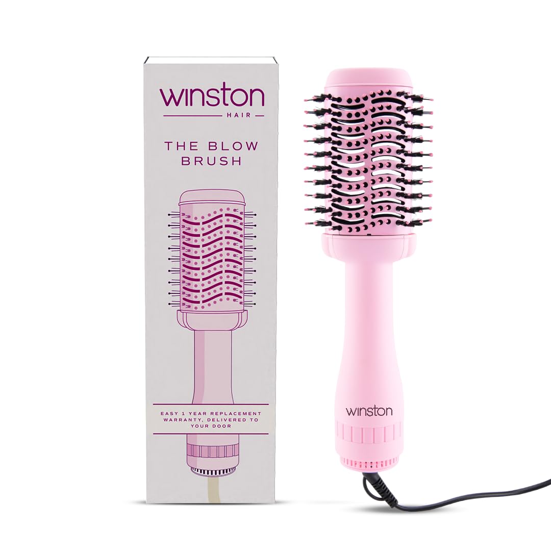Winston 2 in 1 Hair Styling Blow Brush for Women - 1200 Watts | Hot Air Brush, Hair Volumizer Brush, Hair Blow Dryer Brush with Charcoal Bristles for Salon-Quality Volume and Shine (Pink)