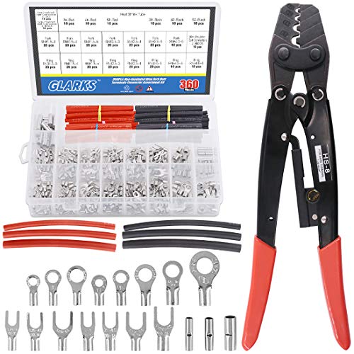 Glarks HS-8 Ratchet Non-Insulated Terminal Crimping Tool 1.25-8 mm² with 330Pcs Non-Insulated Ring