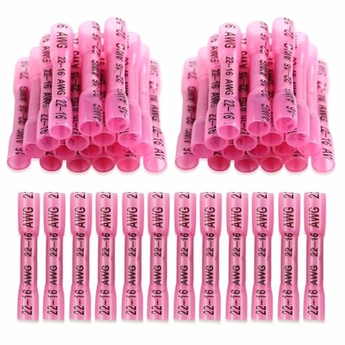 100 Pcs of Red Solder Sleeve Heat Shrink Butt Wire Connectors Terminals 22-16AWG Kit