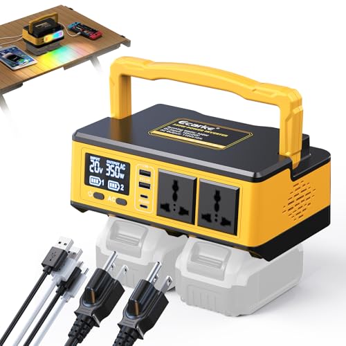 Image of 350W Power Inverter Compatible with DeWalt 20V Batteries: Portable Power Outlet 2 AC Outlets (110V) 2 USB Phone Charger 2 Type-C, Generator DC 18V to AC 110V - Battery Adapter LED Light RGB Light