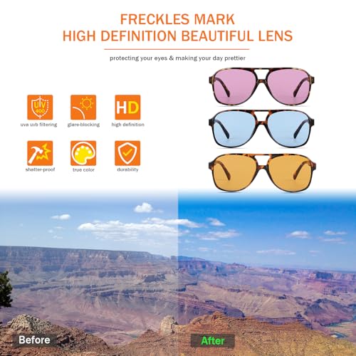Image of Freckles Mark Vintage Retro 70s Sunglasses for Women Men Classic Large Square Aviator Trendy Glasses