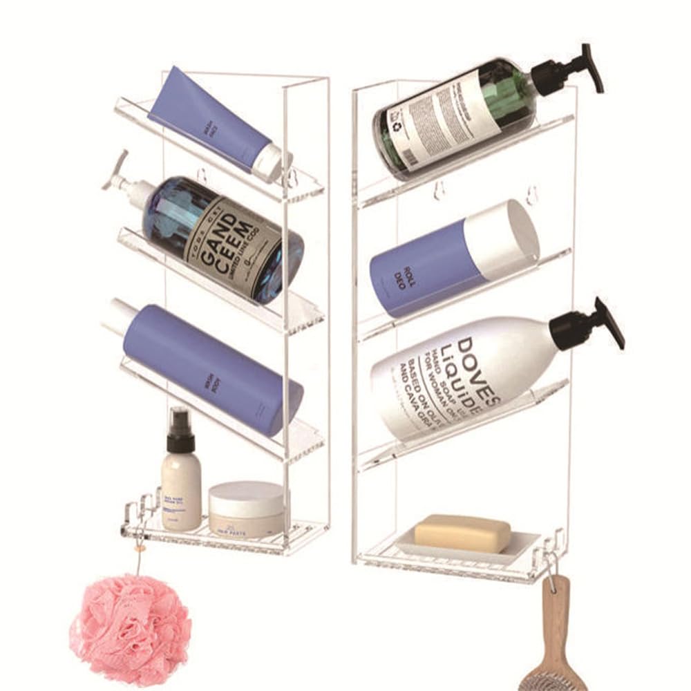 JJSH Acrylic Shower Caddy Organizer Wall Mount No Suction Cups No Drilling Rust-Proof Shower Storage Bathroom Shelf for Shampoo & Bathroom Accessories