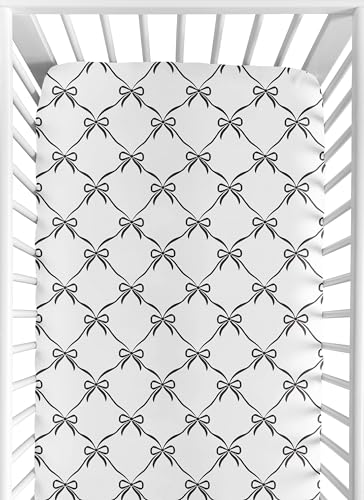Image of Sweet Jojo Designs Fitted Baby Crib Sheets (Black Bows) for Girls, Infant Nursery, Toddler Room - Standard Size (Black and White Bow for the Shabby Chic, Ballet, Dancer, Ballerina Princess Collection)
