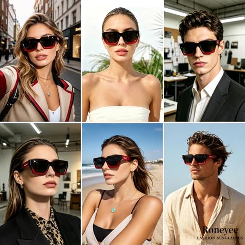 Image of Roneyee Rectangle Sunglasses Men Women Trendy Retro Sunglass UV Protection Fashion Acetate Stylish Square